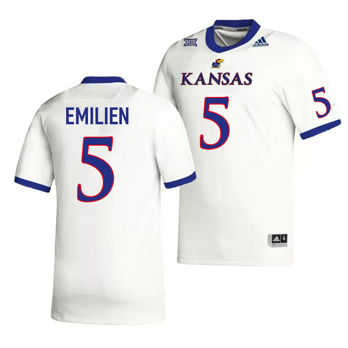 Men #5 Doug Emilien Kansas Jayhawks College Football Jerseys Stitched Sale-White